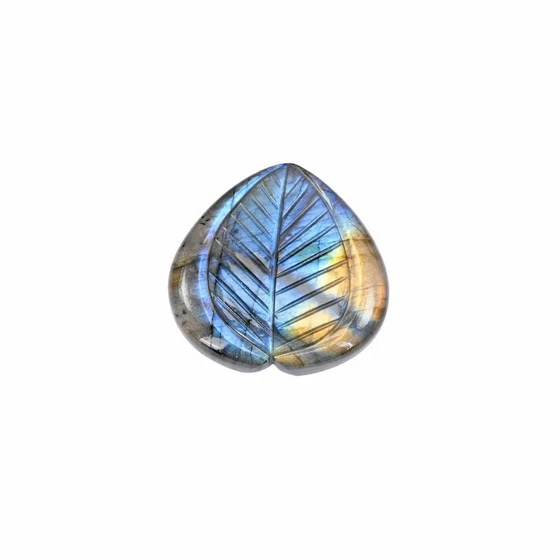 Blue Flashy Labradorite Heart Shape Leaf Carving Gemstone