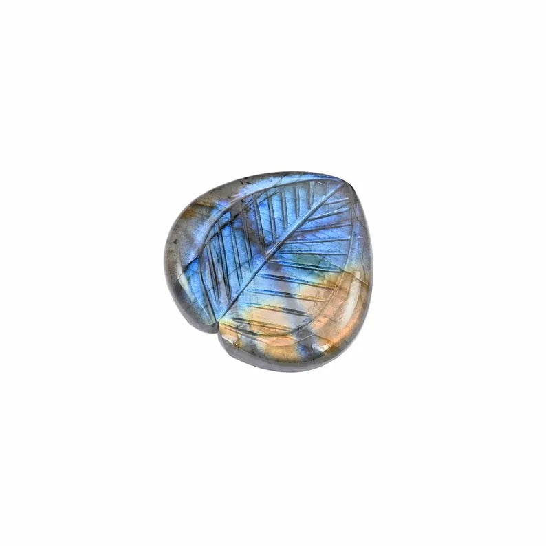 Blue Flashy Labradorite Heart Shape Leaf Carving Gemstone