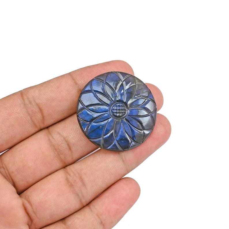 Labradorite Flower Carving Round Gemstone