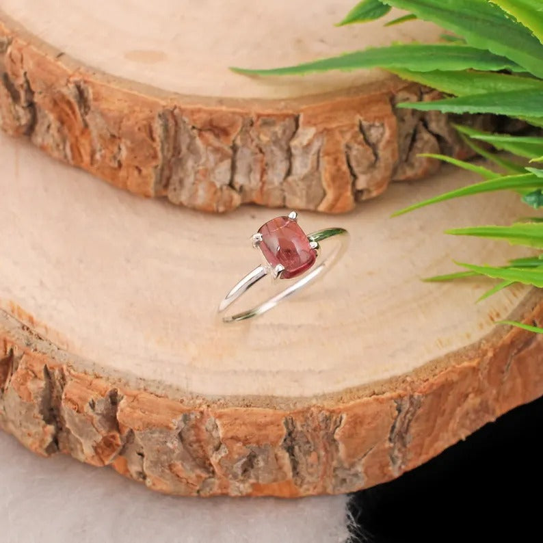 Natural Pink Tourmaline Gemstone 92.5 Sterling Silver Ring