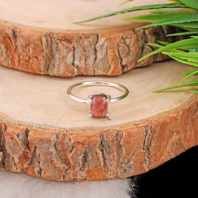 Natural Pink Tourmaline Gemstone 92.5 Sterling Silver Ring