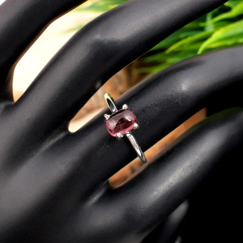 Natural Pink Tourmaline Gemstone 92.5 Sterling Silver Ring