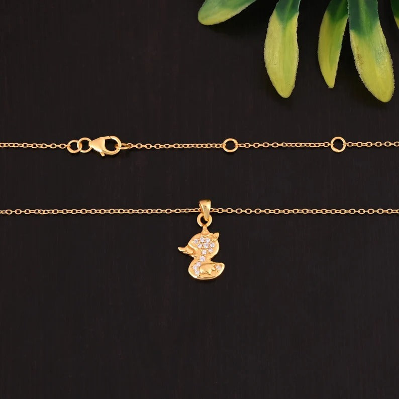 92.5 Sterling Silver Duck Gold Plated Necklace