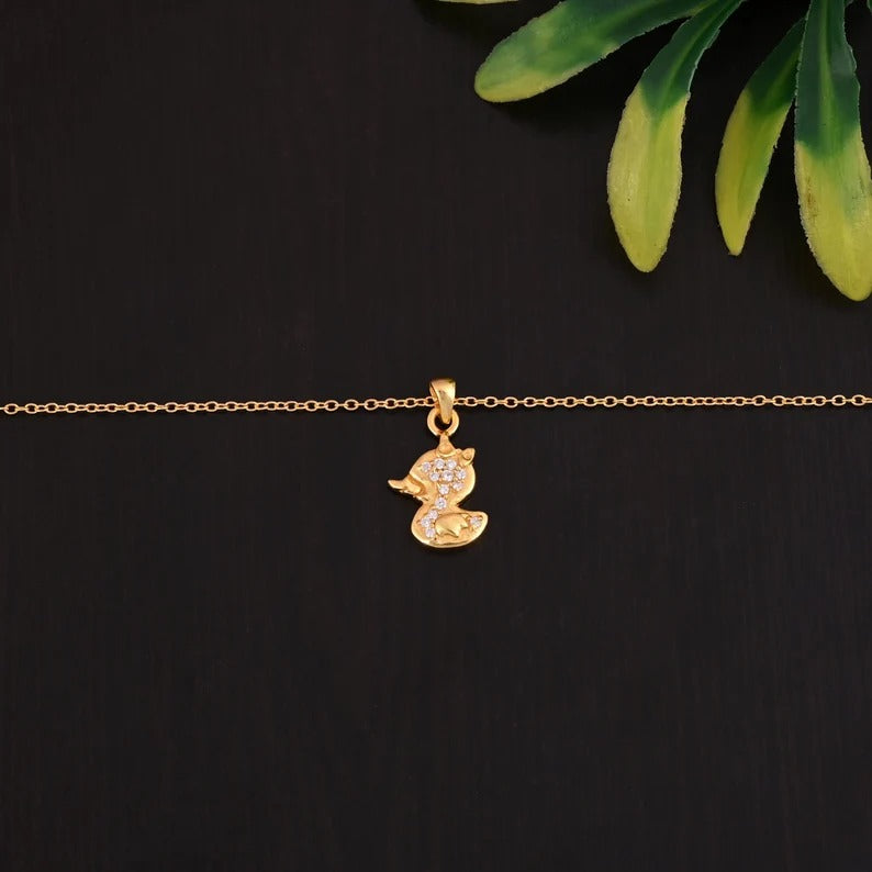 92.5 Sterling Silver Duck Gold Plated Necklace