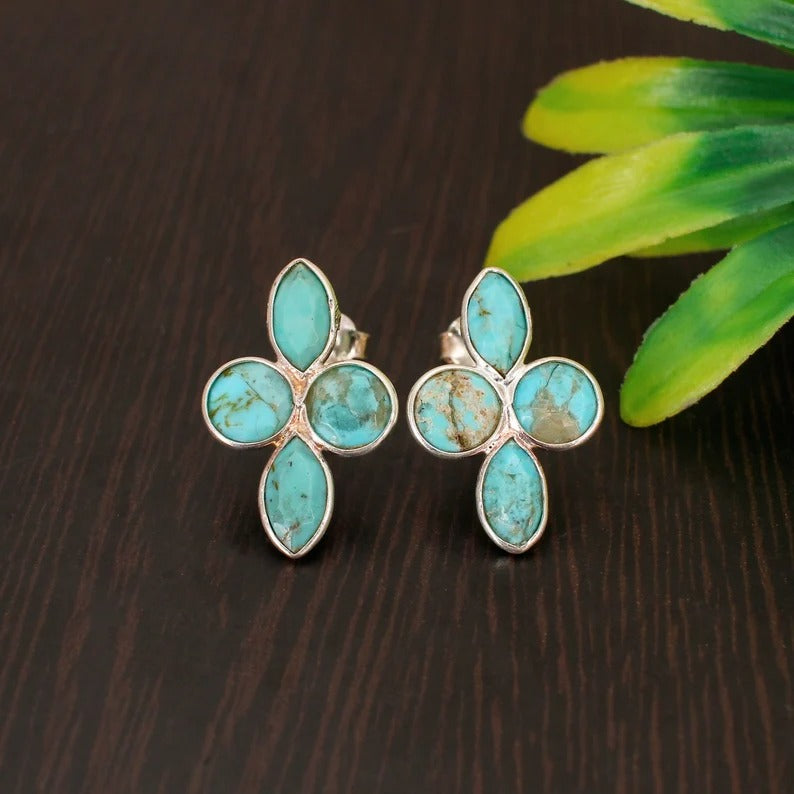 Natural USA Turquoise Gemstone 92.5 Sterling Silver Earring