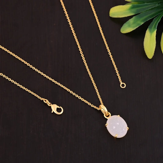 925 Sterling Silver Gold Plated White Druzy Gemstone Necklace