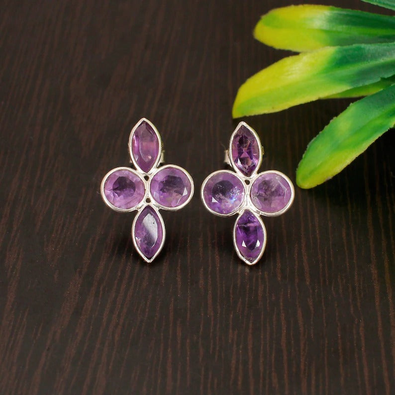 925 Sterling Silver Amethyst Stud Earring