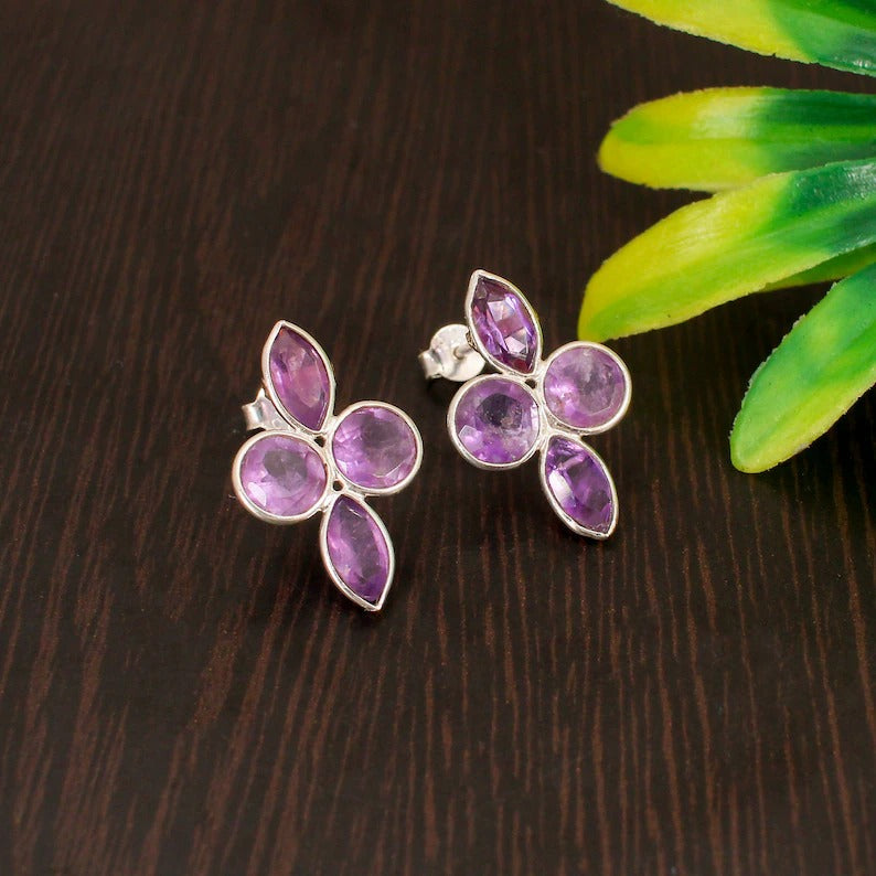 925 Sterling Silver Amethyst Stud Earring