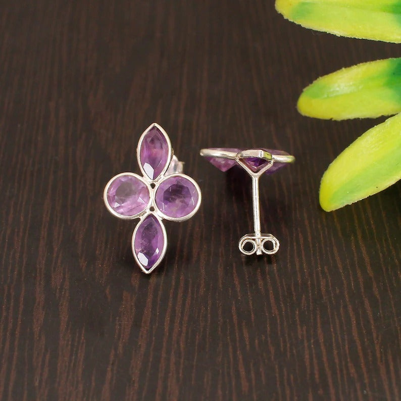 925 Sterling Silver Amethyst Stud Earring