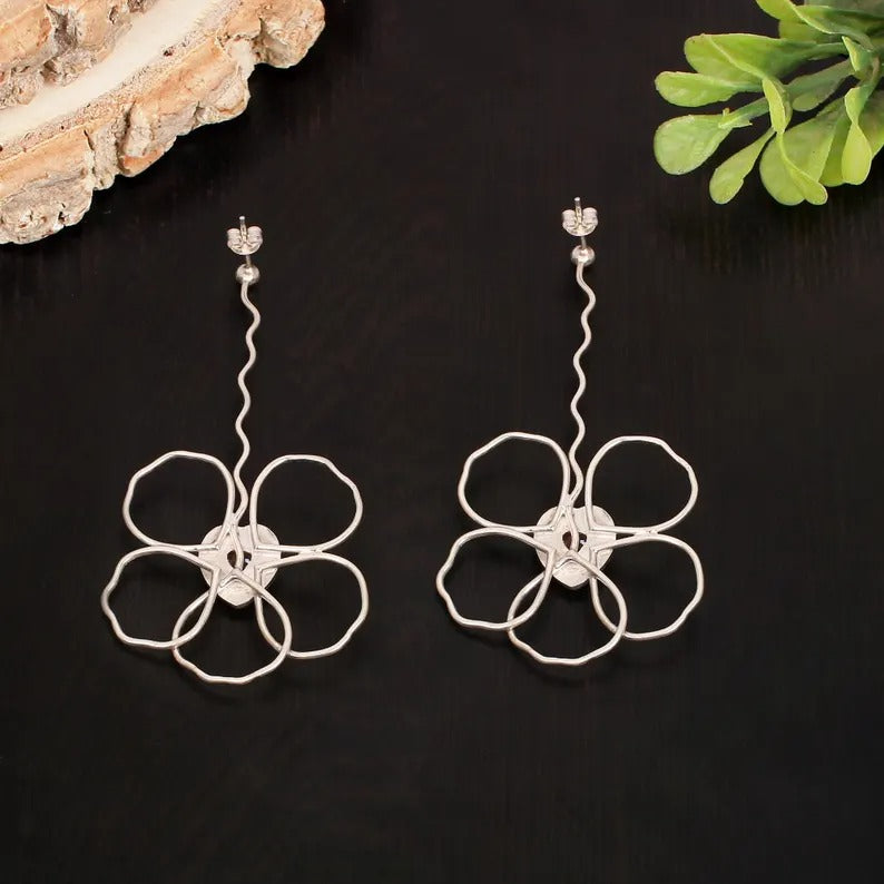 Antique Enamel Flower Silver Plated Brass Earring