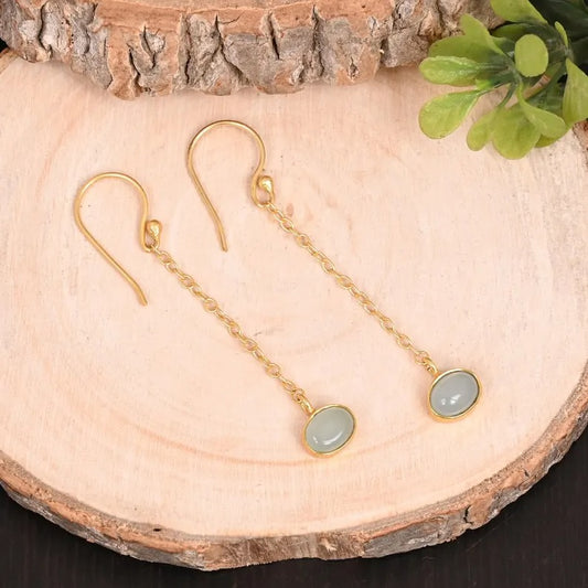 Aqua Chalcedony Gold Plated Brass Earrings