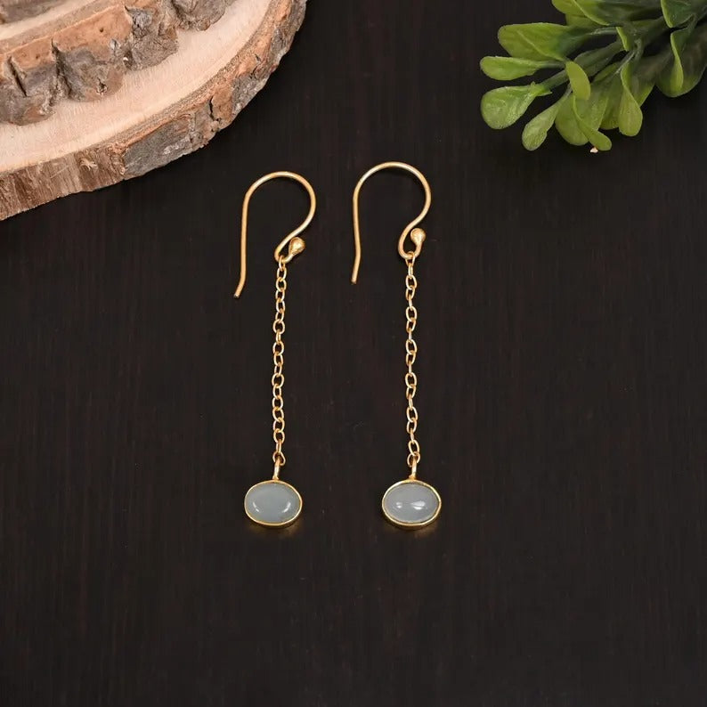 Aqua Chalcedony Gold Plated Brass Earrings