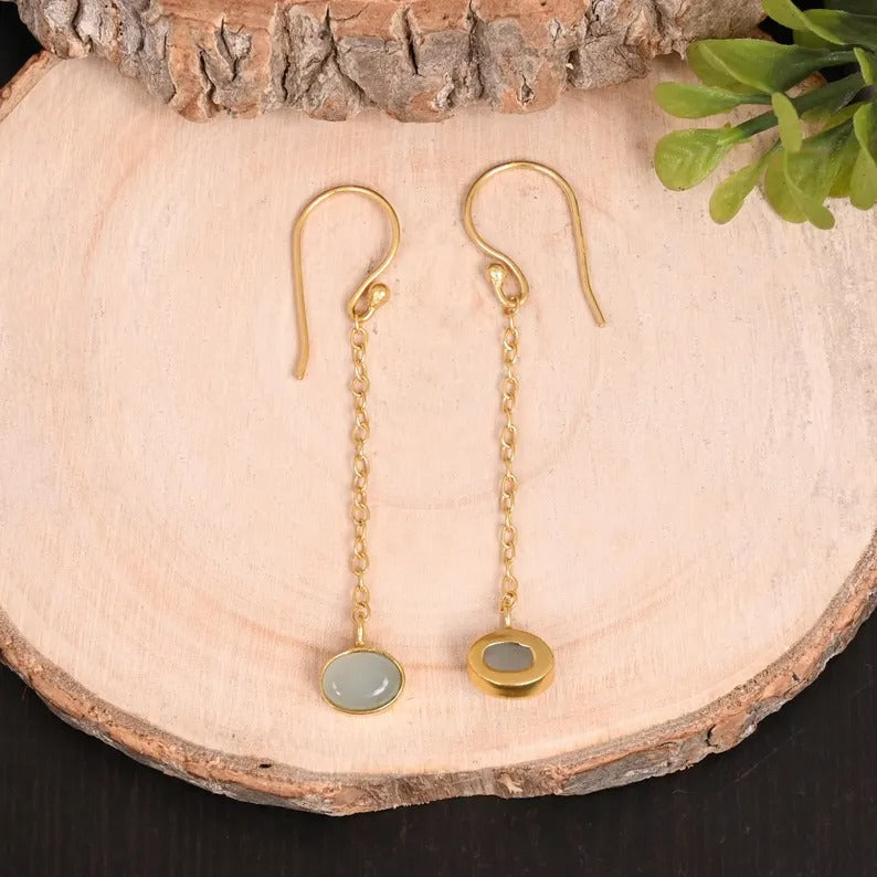 Aqua Chalcedony Gold Plated Brass Earrings