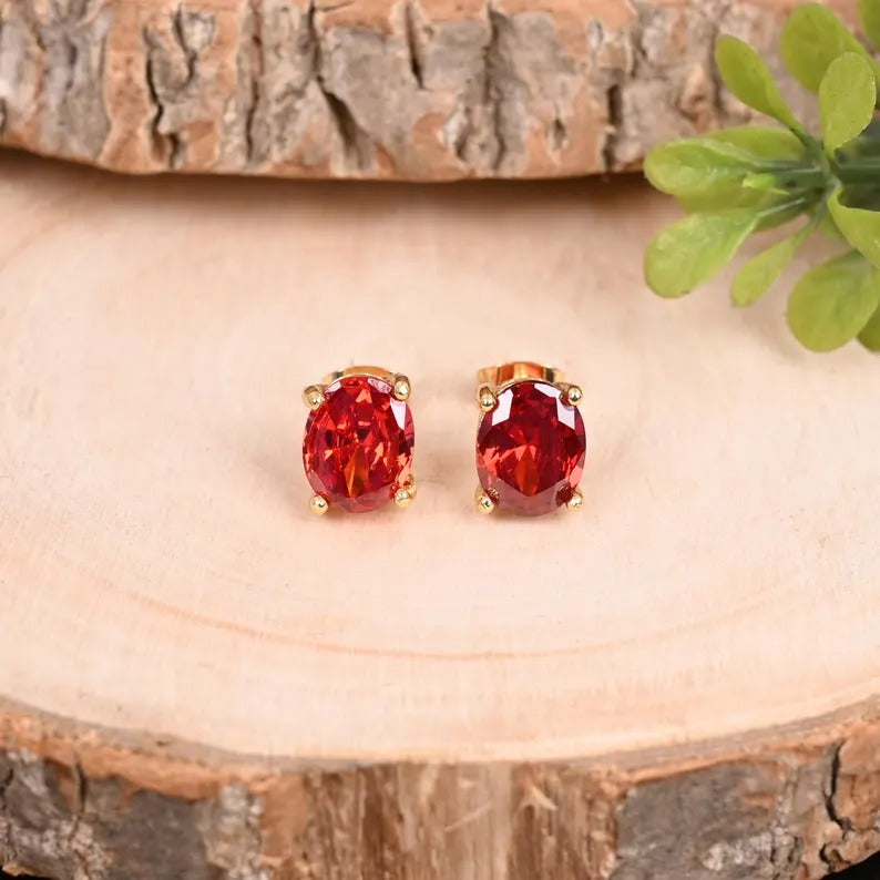 Red CZ Dainty Gold Plated Brass Studs