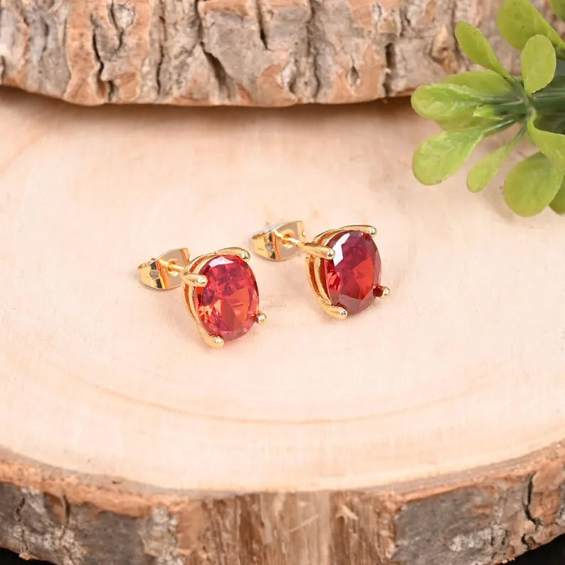 Red CZ Dainty Gold Plated Brass Studs