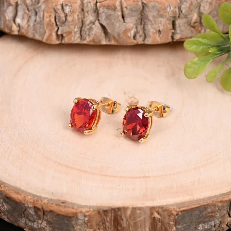 Red CZ Dainty Gold Plated Brass Studs