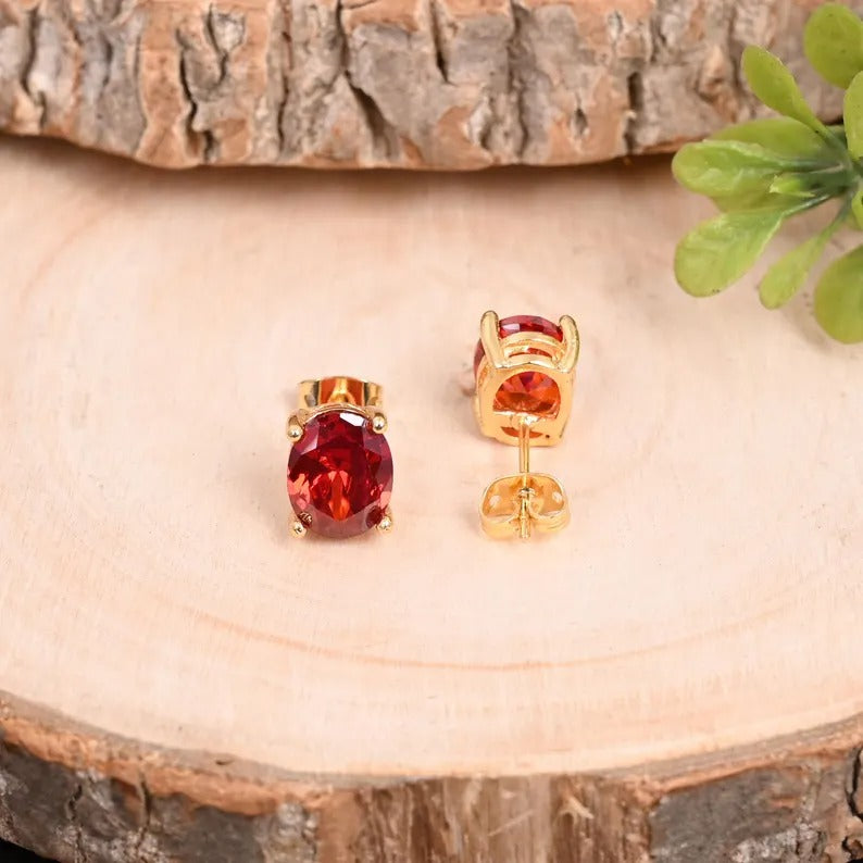 Red CZ Dainty Gold Plated Brass Studs