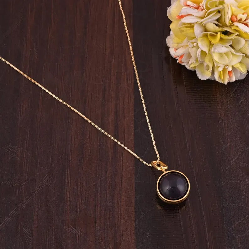 Purple Amethyst Round Ball Gold Plated Brass Necklace