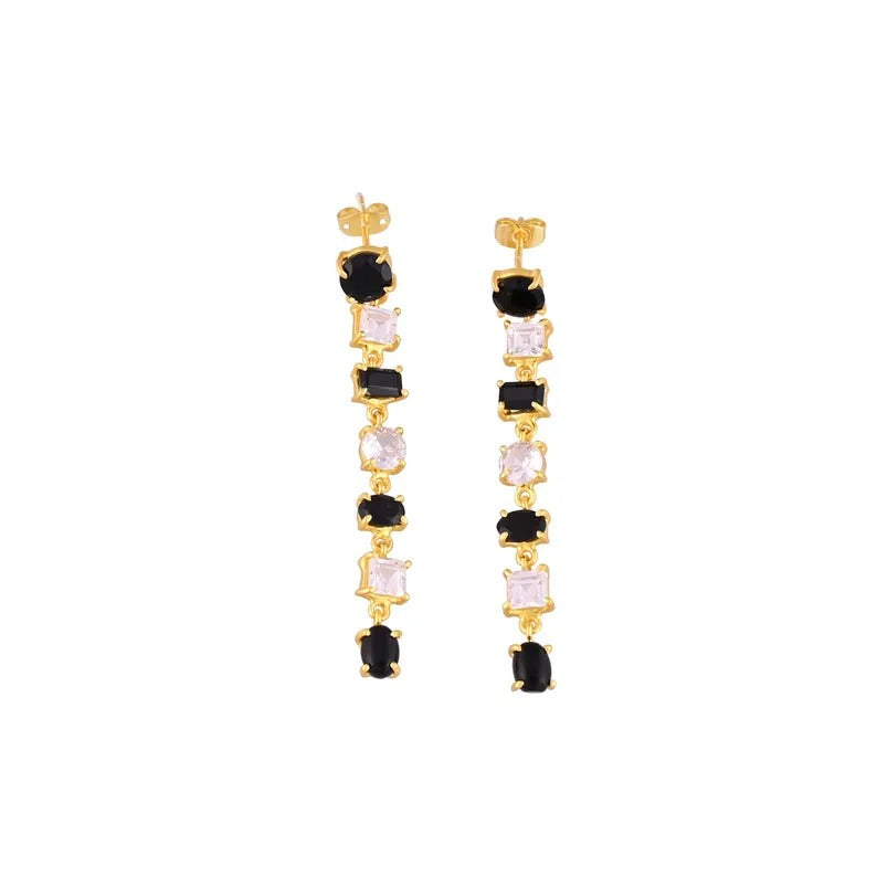 Exquisite Black Onyx Gemstone With CZ Gemstone 92.5 Sterling Silver Earrings