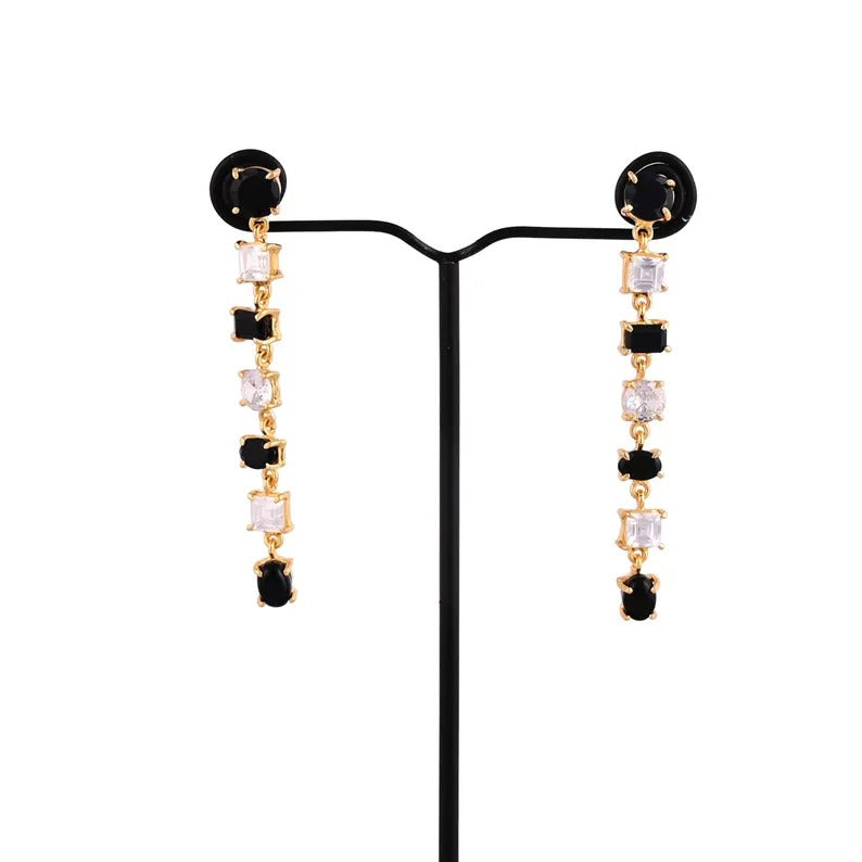 Exquisite Black Onyx Gemstone With CZ Gemstone 92.5 Sterling Silver Earrings