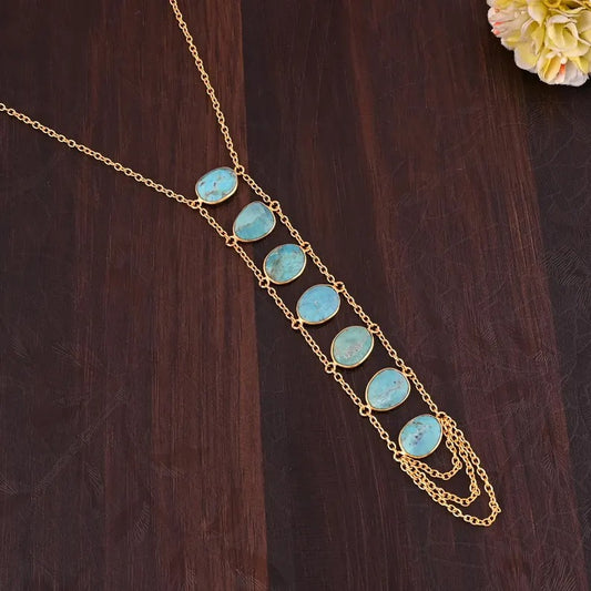 Natural Turquoise Designer Gold Plated Brass Necklace