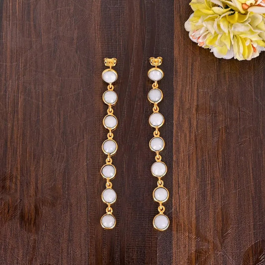 White Onyx Drop Brass Earrings