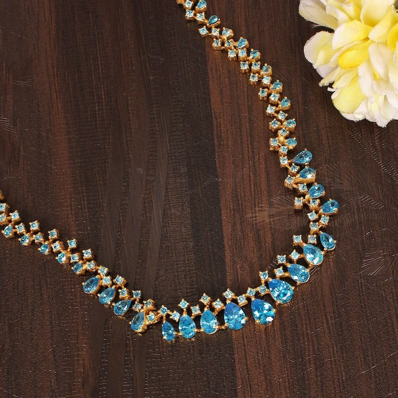 Natural Blue Topaz Designer Necklace