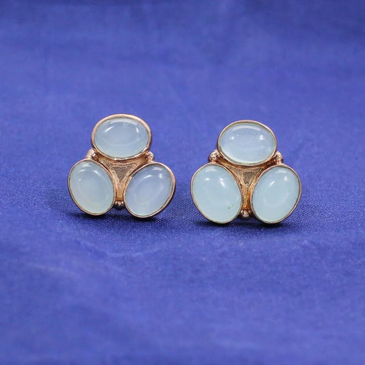 Aqua Chalcedony Small Cute Stud Earrings