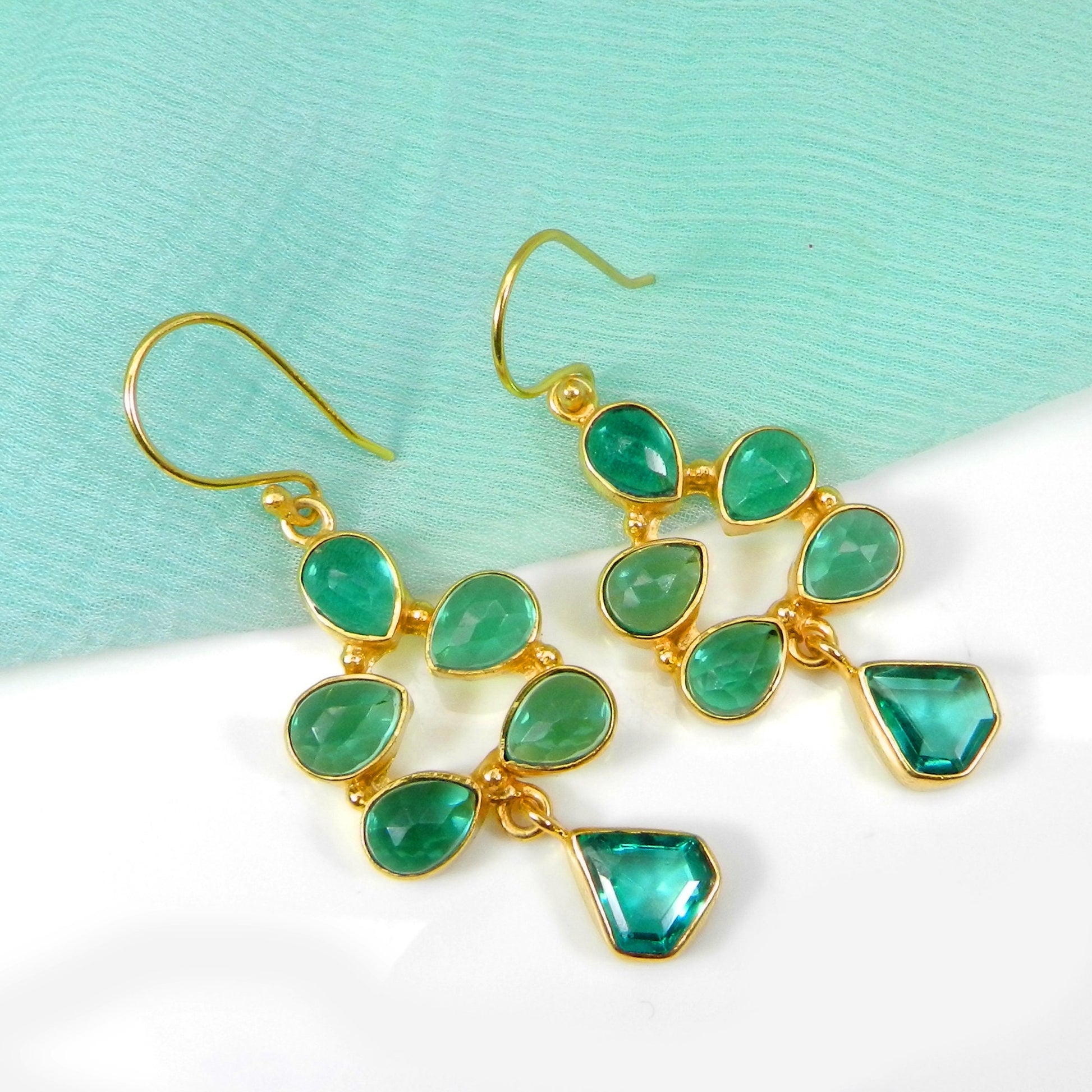 Apatite Gemstone Dangling Earrings- Anniversary Gifts- Handmade Gold Partywear Earrings- Drop Earrings- Statement Earrings- Boho Earrings