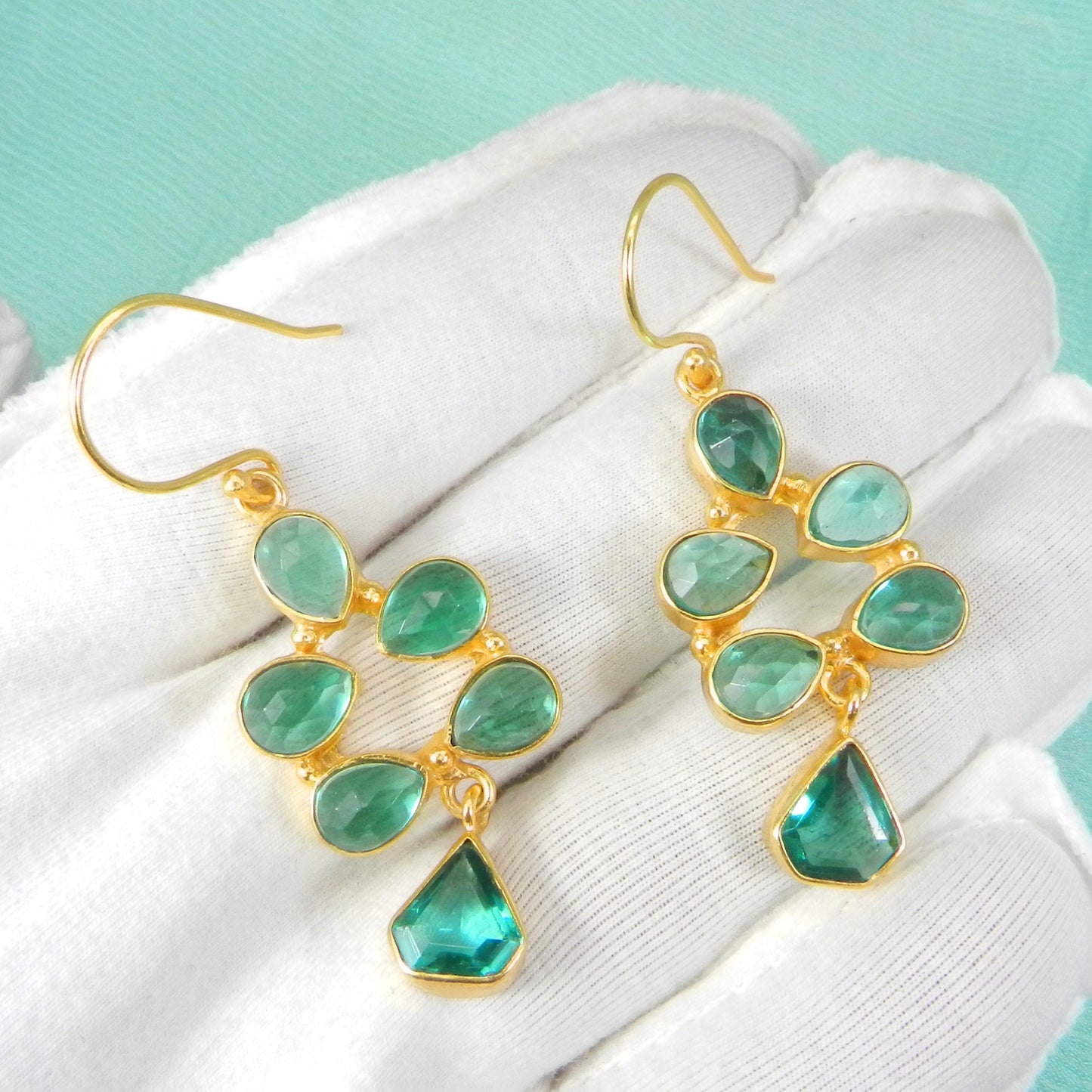 Apatite Gemstone Dangling Earrings- Anniversary Gifts- Handmade Gold Partywear Earrings- Drop Earrings- Statement Earrings- Boho Earrings