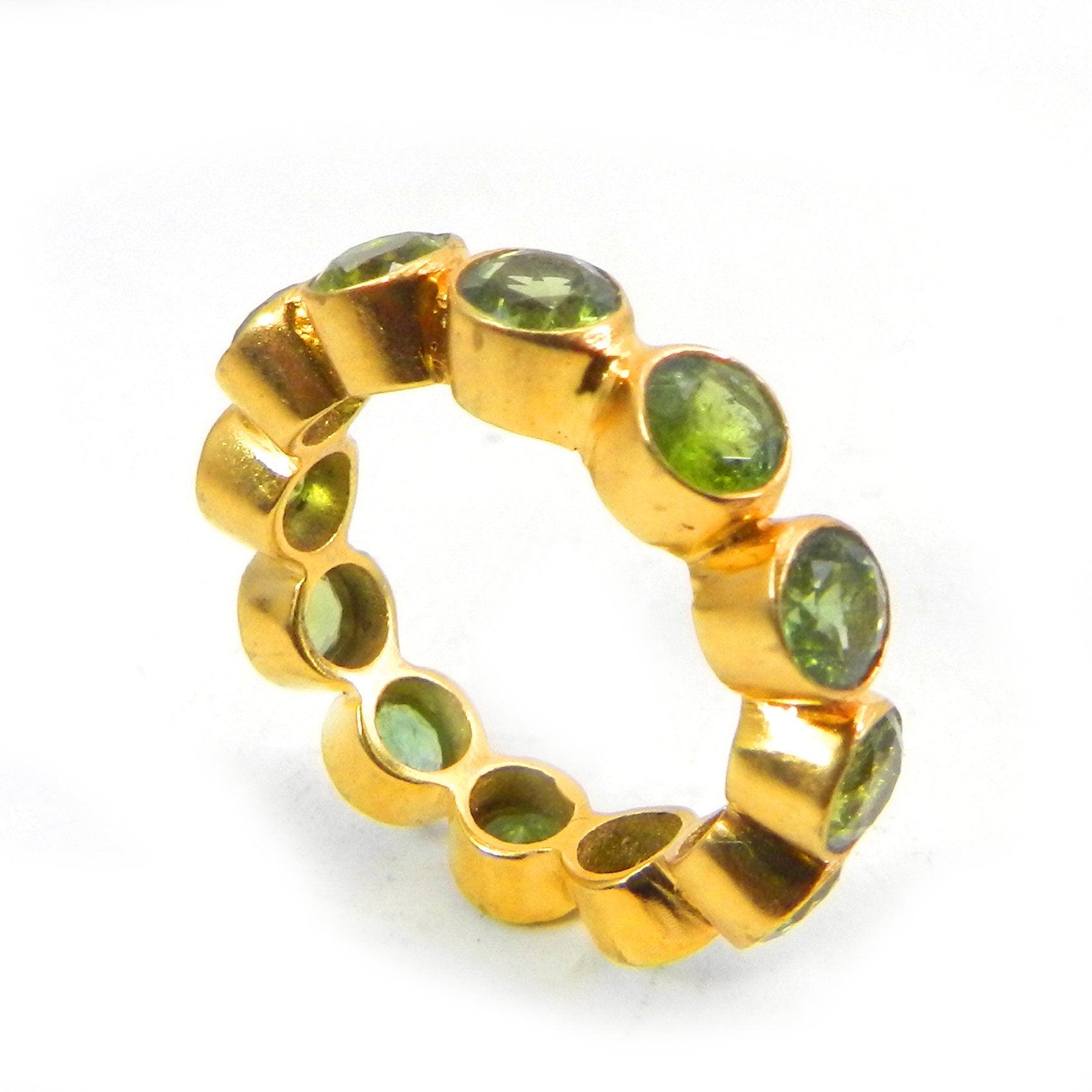 Minimalist Ring- Peridot Handmade Eternity Band Ring- Gemstone Ring- Stackable Ring- Gold Plated Brass Ring- Anniversary Gifts- Boho Ring