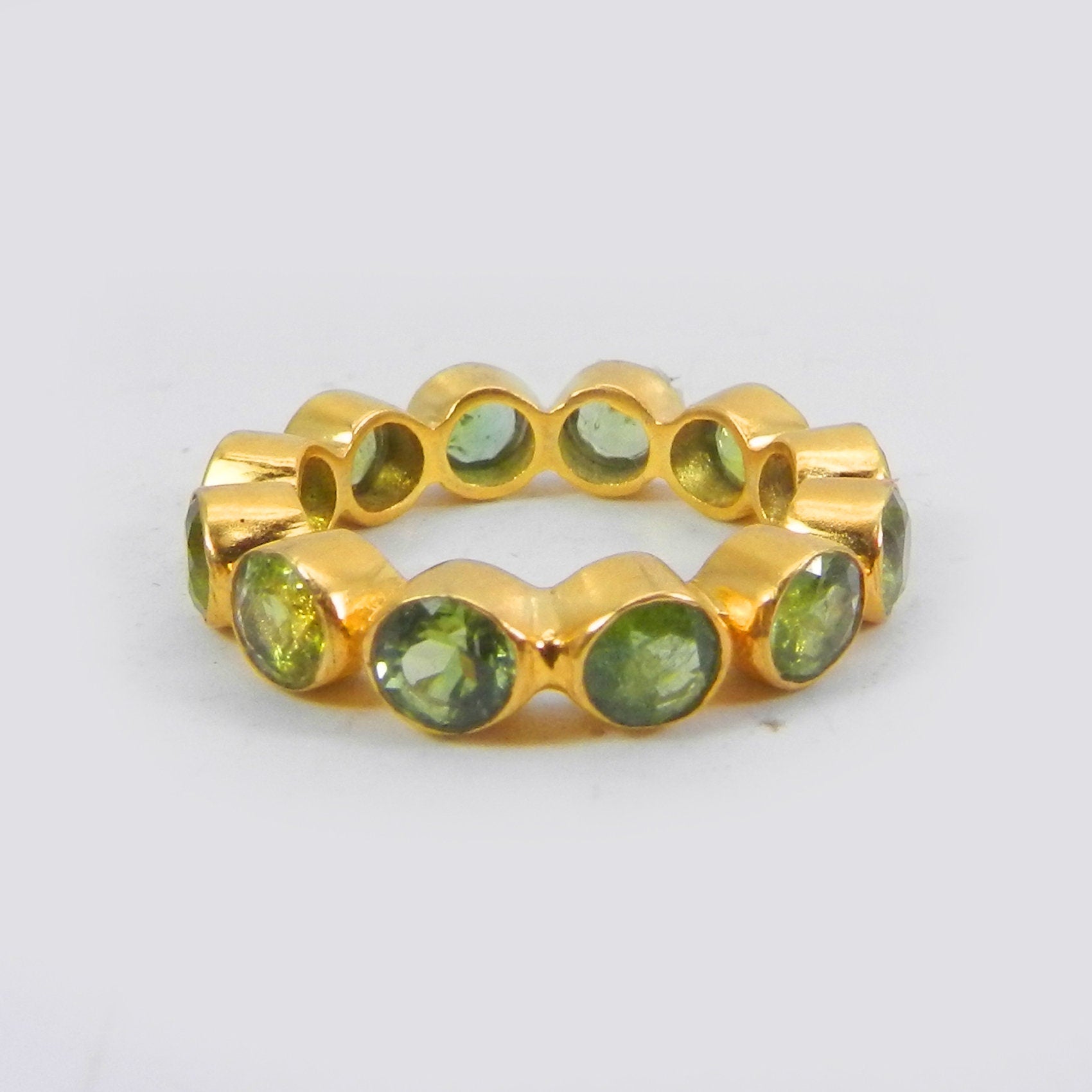 Minimalist Ring- Peridot Handmade Eternity Band Ring- Gemstone Ring- Stackable Ring- Gold Plated Brass Ring- Anniversary Gifts- Boho Ring