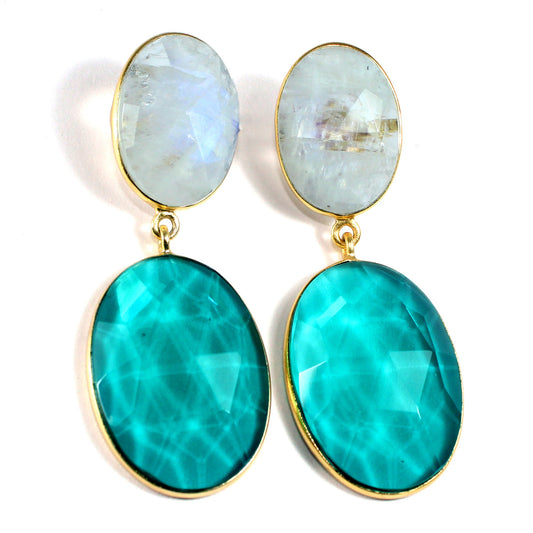 Rainbow Moonstone & Apatite Hydro Handmade Earrings- Gemstone Earrings- Dangling Earrings- Wedding Earrings- Victorian Earrings for Women