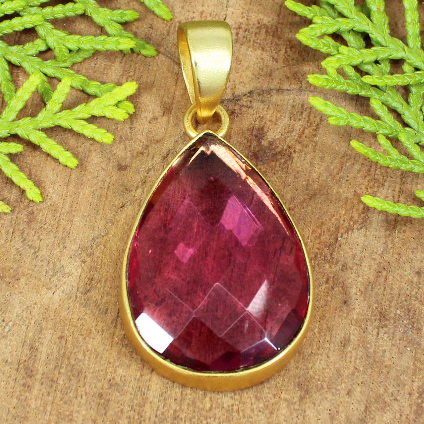 Pear Pendant- Pink Tourmaline Handmade Gemstone Pendant- Bezel Set- Gold Plated Brass- Necklace Making Jewelry- Gothic Jewelry- Gift for Mom