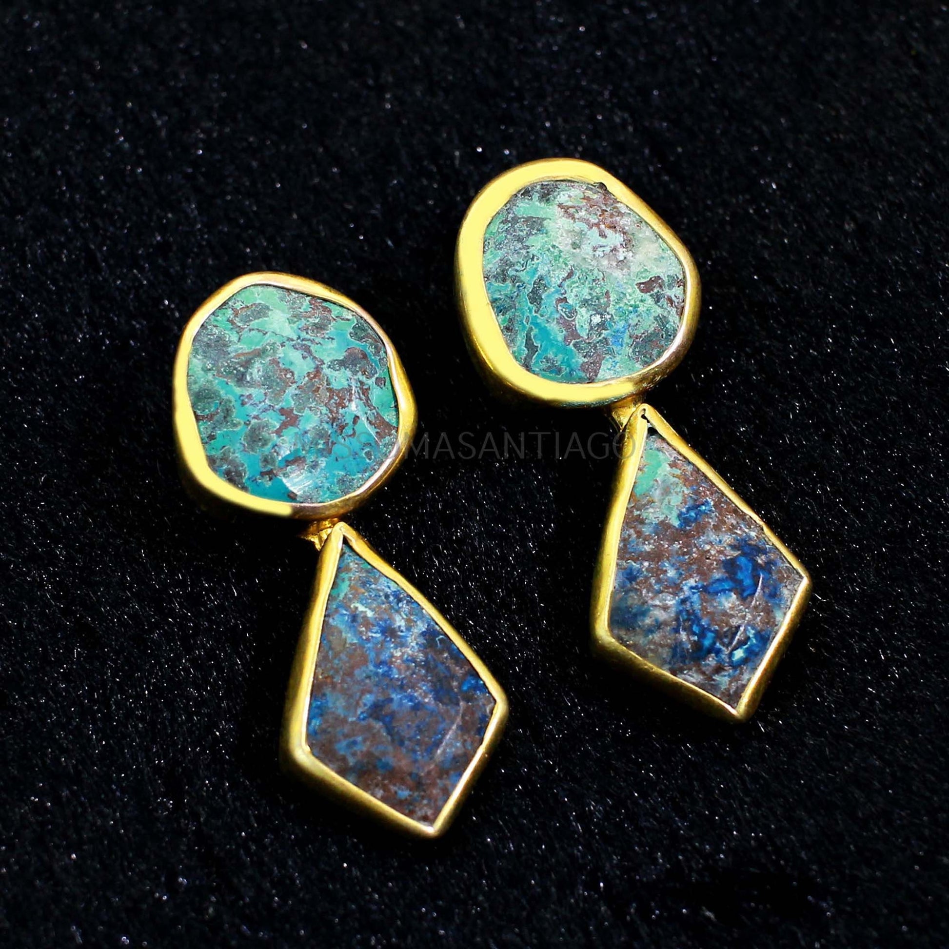 Gold Chrysocolla Gemstone Earrings- Natural Earrings- Drop Earrings- Anniversary Gifts- Handcrafted Earrings- Ethnic Earrings- Boho Earrings