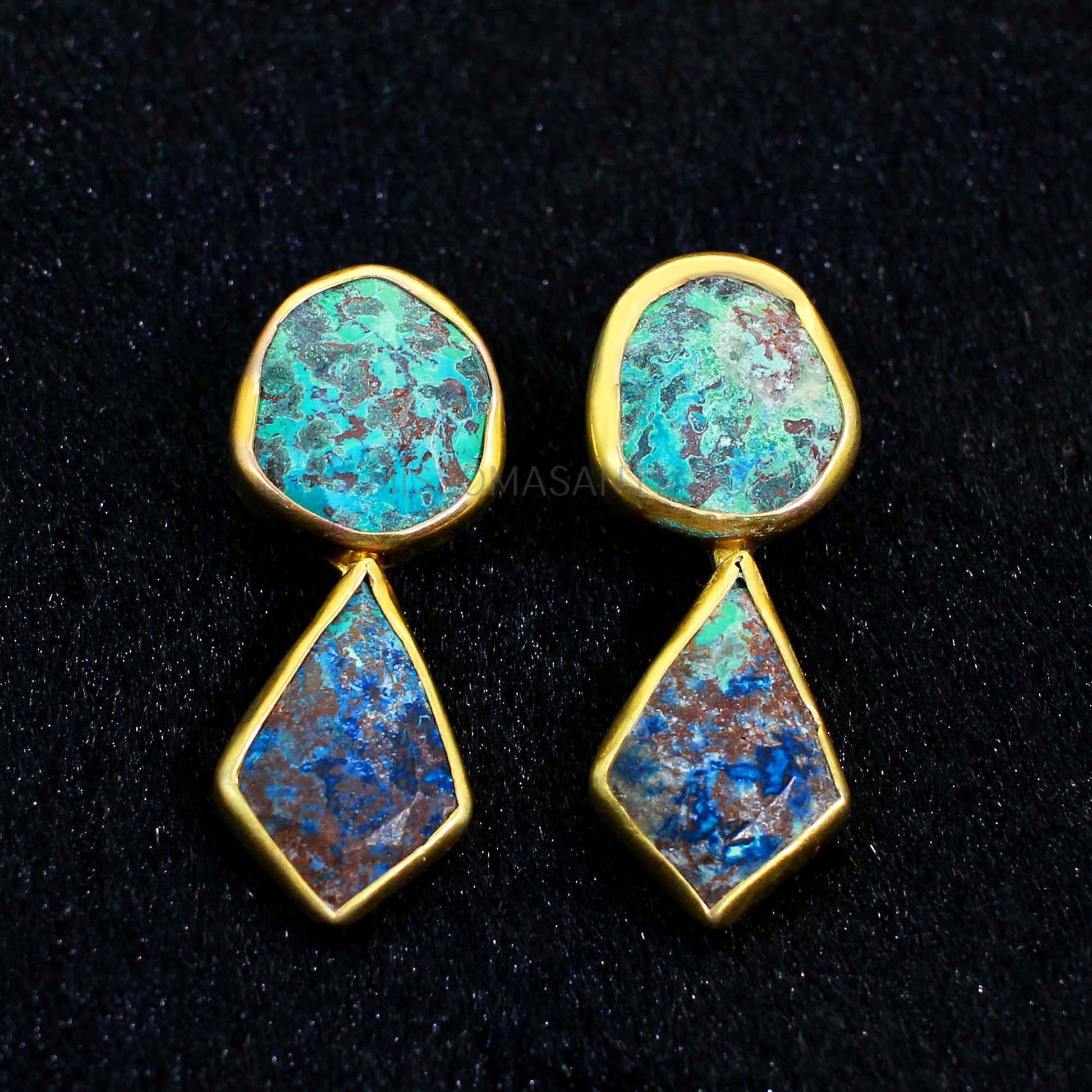 Gold Chrysocolla Gemstone Earrings- Natural Earrings- Drop Earrings- Anniversary Gifts- Handcrafted Earrings- Ethnic Earrings- Boho Earrings