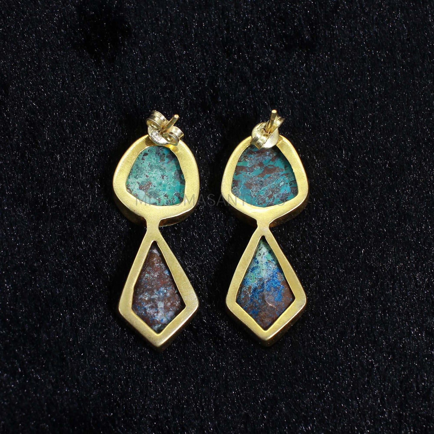 Gold Chrysocolla Gemstone Earrings- Natural Earrings- Drop Earrings- Anniversary Gifts- Handcrafted Earrings- Ethnic Earrings- Boho Earrings