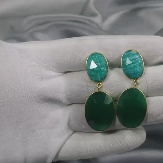 Natural Amazonite Gold Plated Brass Boho Earrings