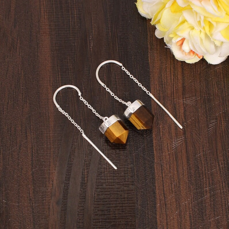 Tiger Eye Brass Earring