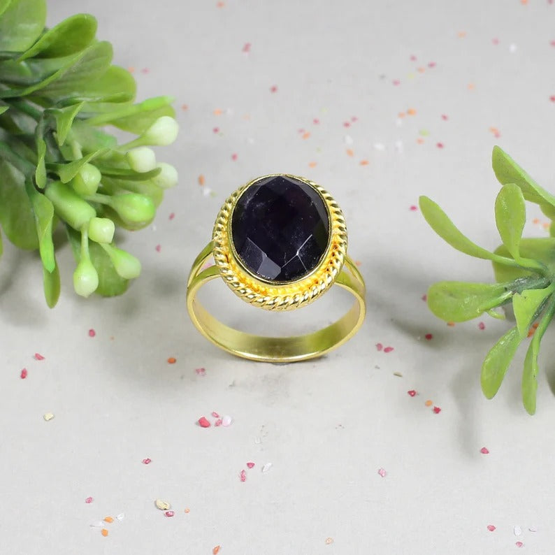 Natural Black Onyx Gemstone 925 Sterling Silver Ring