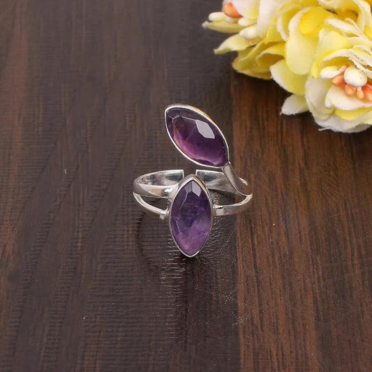 Amethyst Gemstone Brass Ring