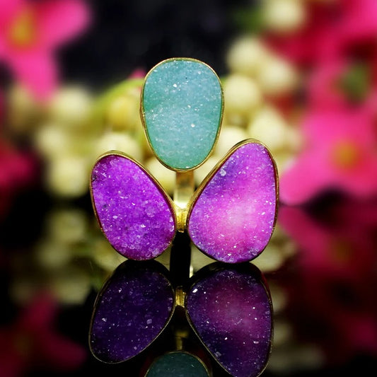 Pink Druzy & Aqua Druzy Gemstone Ring