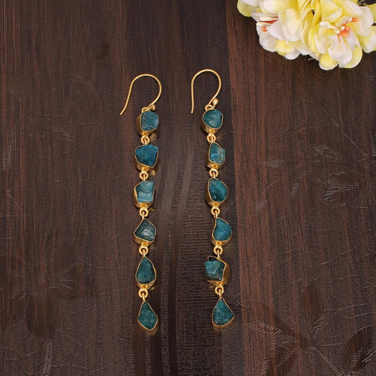 Raw Neon Apatite Long Dangle Earring