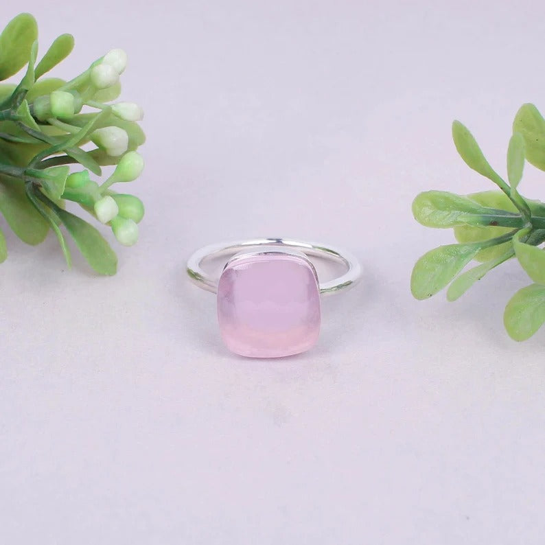 925 Sterling Silver Rose Quartz Gemstone Handmade Ring