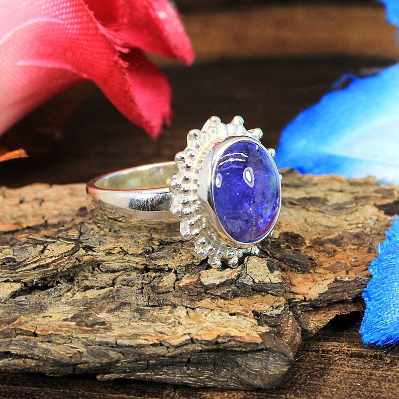 Oval Tanzanite Gemstone Sterling Silver Ring