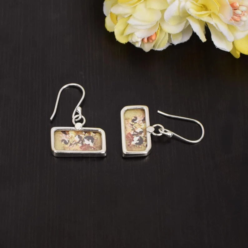 92.5 Sterling Silver Rectangle Painting Frame Earrings