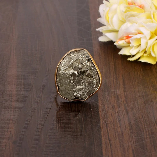 Genuine Golden Pyrite Birthstone Ring