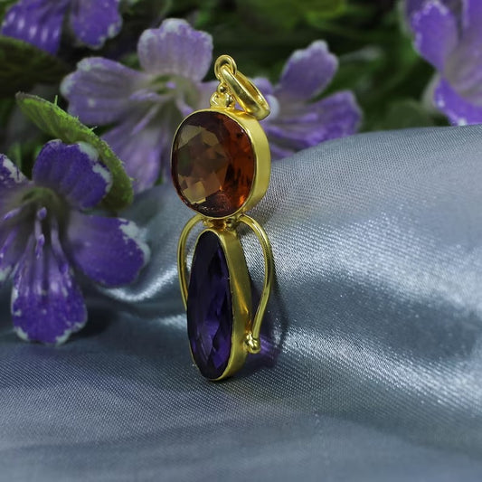 Citrine & Amethyst Gold Plated Brass Pendant