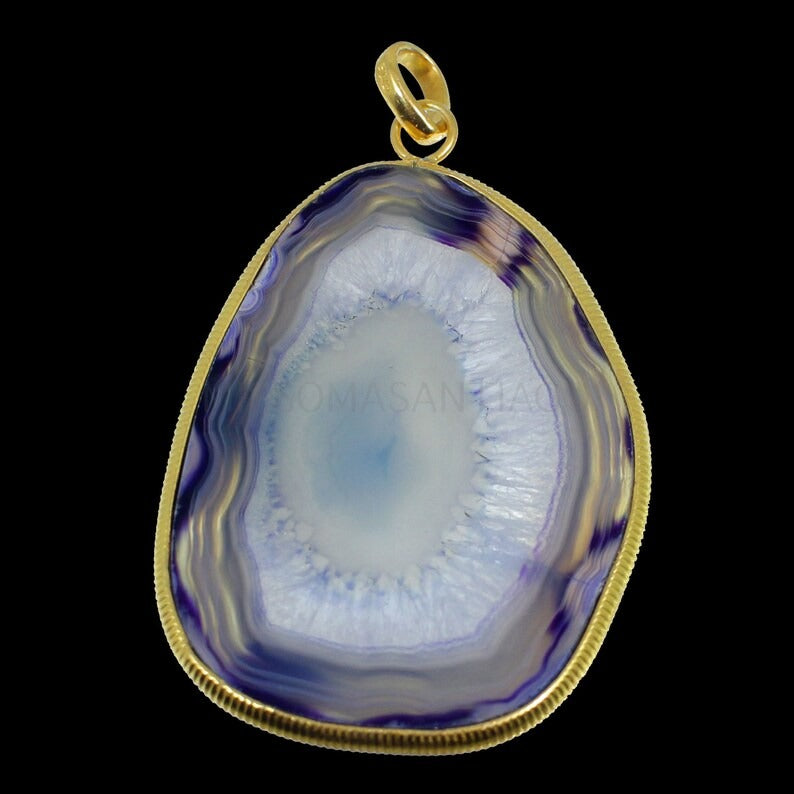 925 Sterling Silver Slice Agate Pendant