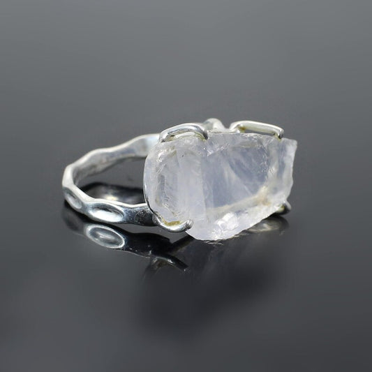 Crystal Quartz Raw Gemstone 92.5  Sterling Silver Ring